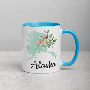 Alaska AK Map Floral Mug - 11 oz