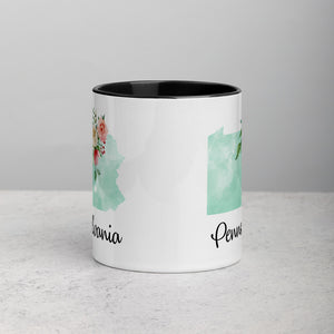 Pennsylvania PA Map Floral Mug - 11 oz