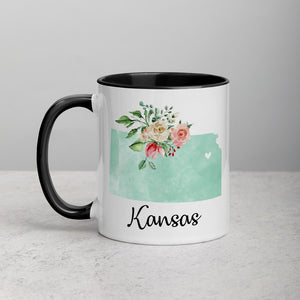 Kansas KS Map Floral Mug - 11 oz