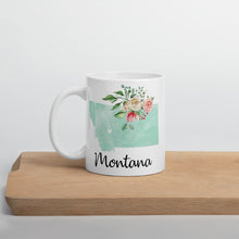 Load image into Gallery viewer, Montana MT Map Floral Coffee Mug - White