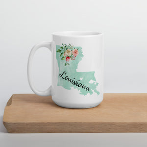 Louisiana LA Map Floral Coffee Mug - White