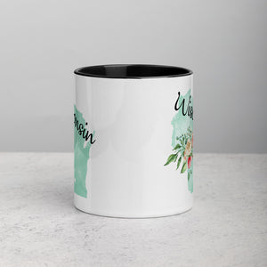 Wisconsin WI Map Floral Mug - 11 oz