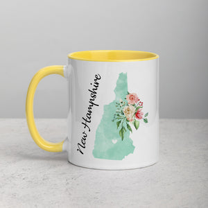 New Hampshire NH Map Floral Mug - 11 oz