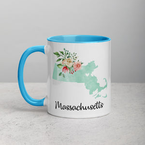 Massachusetts MA Map Floral Mug - 11 oz
