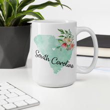 Load image into Gallery viewer, South Carolina SC Map Floral Coffee Mug - White