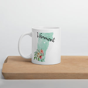 Vermont VT Map Floral Coffee Mug - White