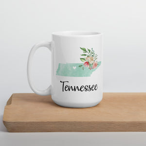 Tennessee TN Map Floral Coffee Mug - White