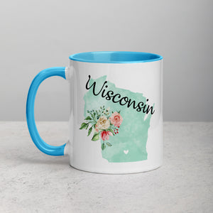 Wisconsin WI Map Floral Mug - 11 oz