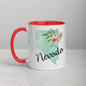 Nevada NV Map Floral Mug - 11 oz