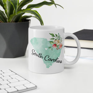 South Carolina SC Map Floral Coffee Mug - White