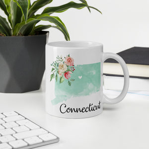 Connecticut CT Map Floral Coffee Mug - White