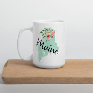 Maine ME Map Floral Coffee Mug - White