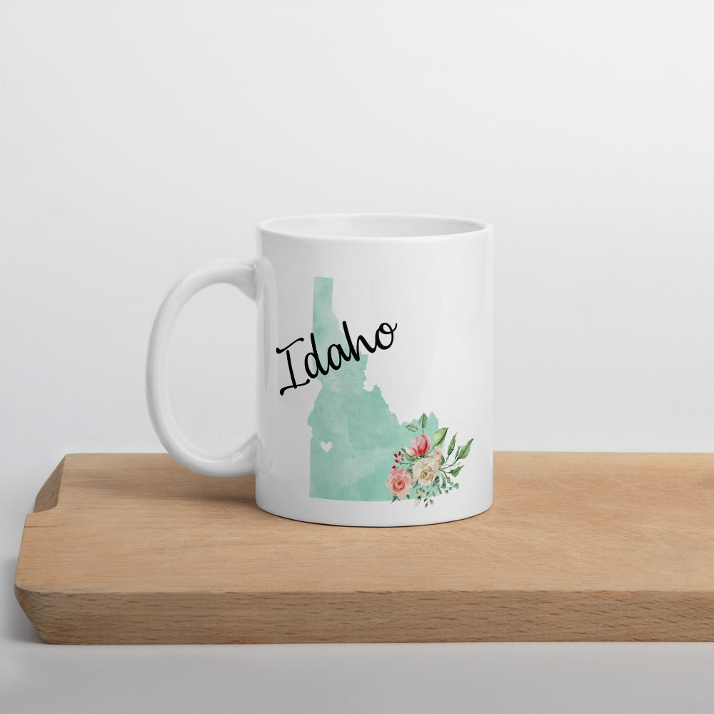 Idaho ID Map Floral Coffee Mug - White