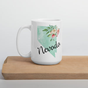 Nevada NV Map Floral Coffee Mug - White