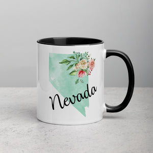 Nevada NV Map Floral Mug - 11 oz