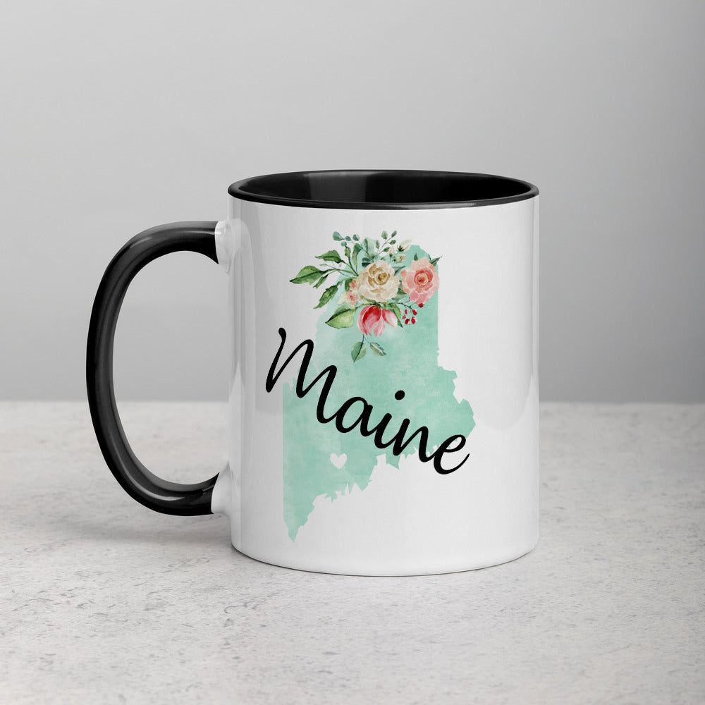 Maine ME Map Floral Mug - 11 oz