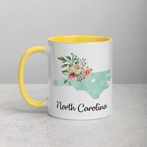 North Carolina NC Map Floral Mug - 11 oz