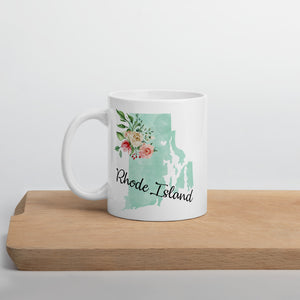 Rhode Island RI Map Floral Coffee Mug - White