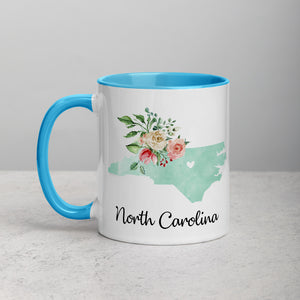 North Carolina NC Map Floral Mug - 11 oz