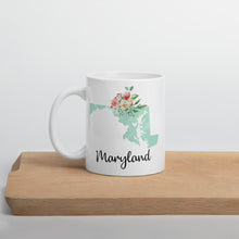 Load image into Gallery viewer, Maryland MD Map Floral Coffee Mug - White