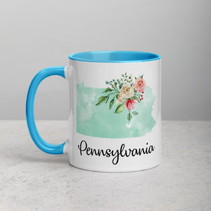 Pennsylvania PA Map Floral Mug - 11 oz