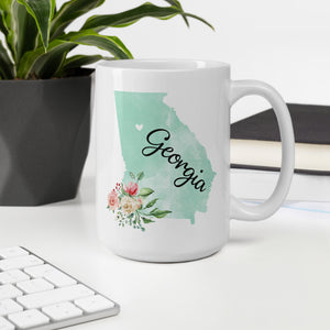 Georgia GA Map Floral Coffee Mug - White