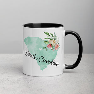 South Carolina SC Map Floral Mug - 11 oz