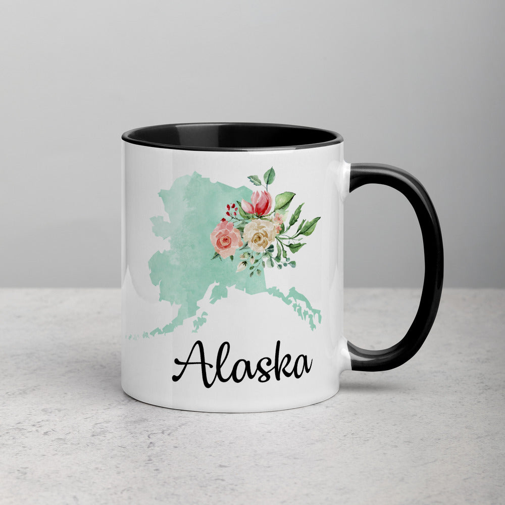 Alaska AK Map Floral Mug - 11 oz