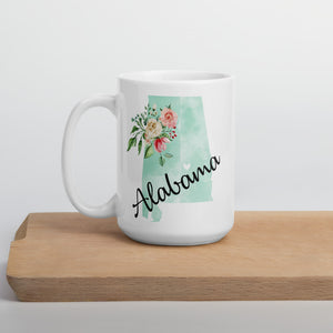 Alabama AL Map Floral Coffee Mug - White