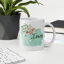Load image into Gallery viewer, Iowa IA Map Floral Coffee Mug - White