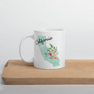 California CA Map Floral Coffee Mug - White
