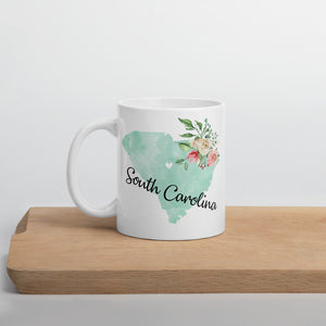 South Carolina SC Map Floral Coffee Mug - White