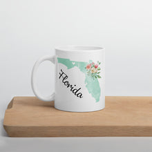Load image into Gallery viewer, Florida FL Map Floral Coffee Mug - White