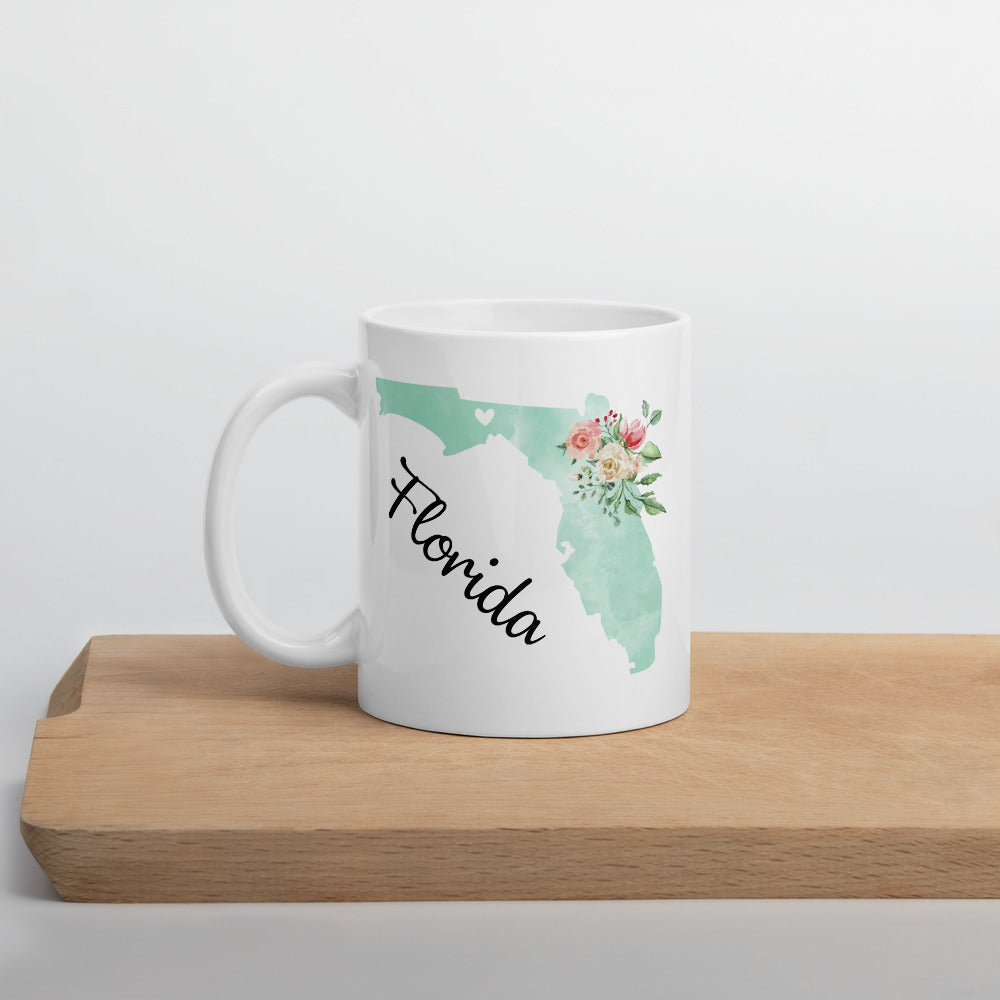 Florida FL Map Floral Coffee Mug - White