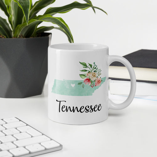 Tennessee TN Map Floral Coffee Mug - White