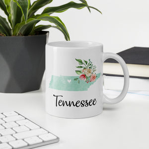 Tennessee TN Map Floral Coffee Mug - White
