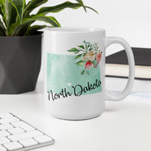 Load image into Gallery viewer, North Dakota ND Map Floral Coffee Mug - White