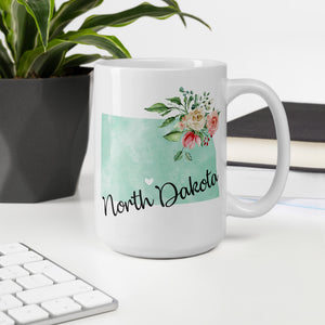 North Dakota ND Map Floral Coffee Mug - White