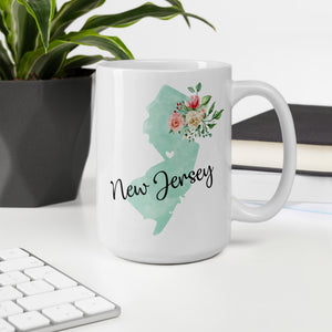 New Jersey NJ Map Floral Coffee Mug - White