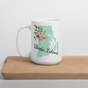 Rhode Island RI Map Floral Coffee Mug - White