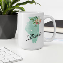 Load image into Gallery viewer, Illinois IL Map Floral Coffee Mug - White