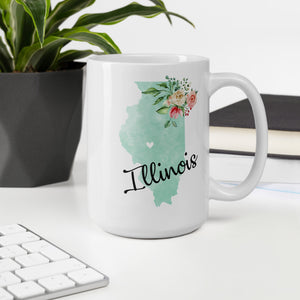 Illinois IL Map Floral Coffee Mug - White
