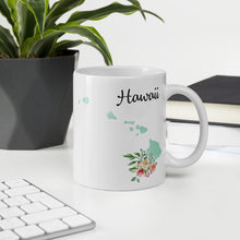 Load image into Gallery viewer, Hawaii HI Map Floral Coffee Mug - White