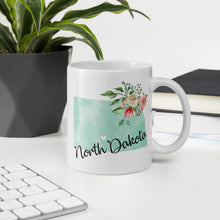 Load image into Gallery viewer, North Dakota ND Map Floral Coffee Mug - White