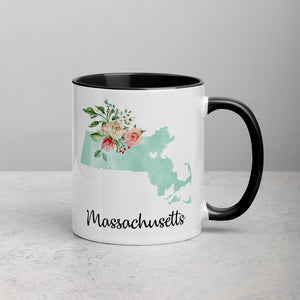 Massachusetts MA Map Floral Mug - 11 oz
