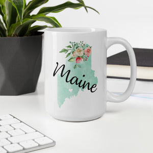 Maine ME Map Floral Coffee Mug - White