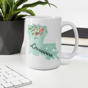 Louisiana LA Map Floral Coffee Mug - White