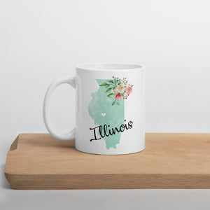 Illinois IL Map Floral Coffee Mug - White