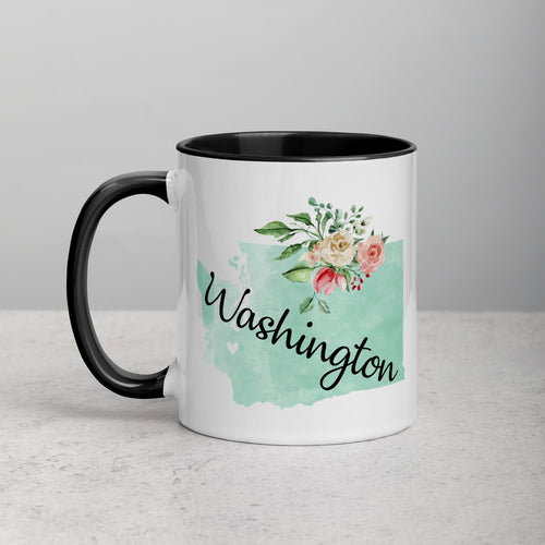 Washington WA Map Floral Mug - 11 oz