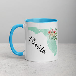 Florida FL Map Floral Mug - 11 oz